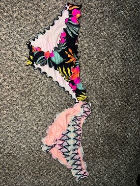 Victoria's Secret Black Floral & Pink Reversible Bikini Bottoms